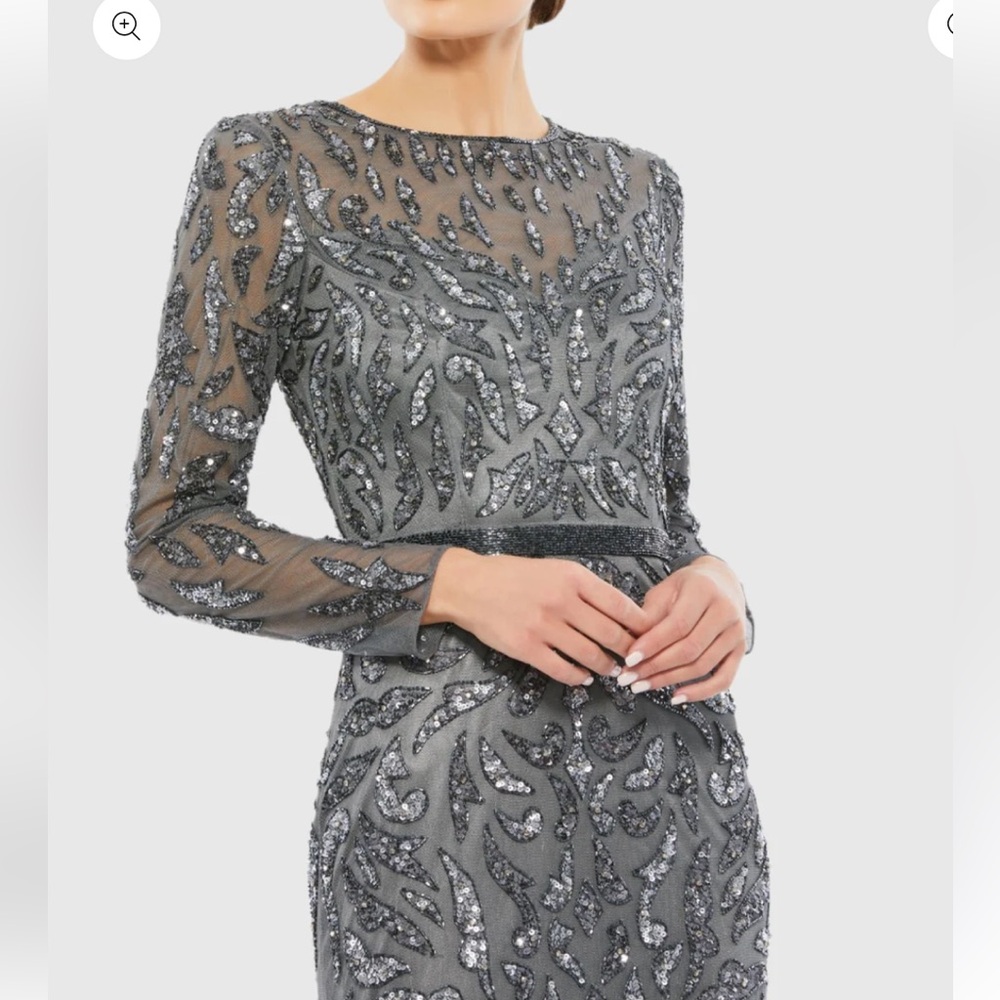 Mac Duggal Silver Sequin Long Sleeve Gown - Picture 4 of 10